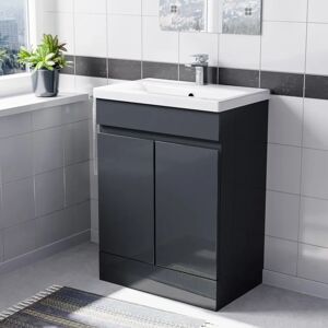 Willesden Bathrooms Dark Grey 600mm PVC Freestanding Bathroom Vanity Unit - Bathroom Vanity Unit Willesden Bathrooms Dark Grey 600mm PVC Freestanding Bathroom Vanity Unit - Bathroom Vanity Unit