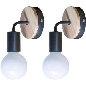 AXHUP - 2X Wood Metal Wall - Black - Indoor Wall lamp AXHUP - 2X Wood Metal Wall - Black - Indoor Wall lamp