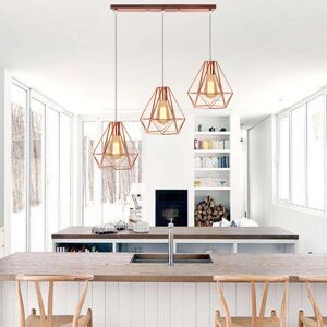 AXHUP 3-Light Pendant, Industrial Cage Design, 20cm, E27 Bulb, Gold AXHUP 3-Light Pendant, Industrial Cage Design, 20cm, E27 Bulb, Gold