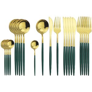 JANKNG HOME Stainless Steel Dinnerware Set - Green/Gold - 24 pcs JANKNG HOME Stainless Steel Dinnerware Set - Green/Gold - 24 pcs