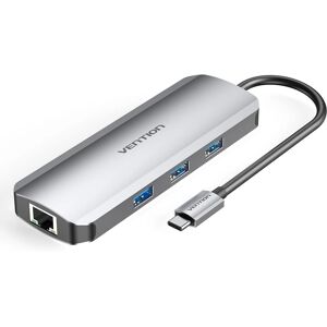 Vention Estação de ancoragem USB-C prateada - 4K HDMI, 3 USB3.0, RJ45, SD, TF, 100W Vention Estação de ancoragem USB-C prateada - 4K HDMI, 3 USB3.0, RJ45, SD, TF, 100W