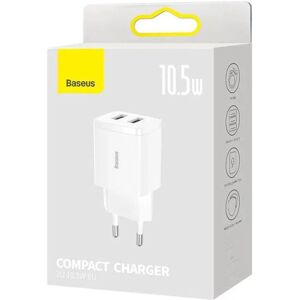 Baseus Weißer Kompakt Dual USB Ladegerät - 10,5W Baseus Weißer Kompakt Dual USB Ladegerät - 10,5W