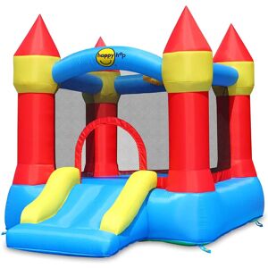 HAPPYHOP Colorful Castle Bouncer with Slide & Hoop - Bouncy Castle HAPPYHOP Colorful Castle Bouncer with Slide & Hoop - Bouncy Castle