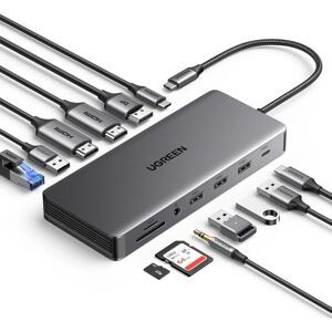 Ugreen Hub USB-C CM681 13-em-1 - Estação de acoplamento - Cinza Ugreen Hub USB-C CM681 13-em-1 - Estação de acoplamento - Cinza