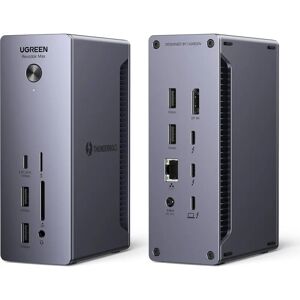 Estação de acoplamento Ugreen U710 - 8K, 2x Thunderbolt 4, 4 USB, Cinza Estação de acoplamento Ugreen U710 - 8K, 2x Thunderbolt 4, 4 USB, Cinza