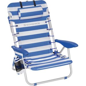 SONGMICS White + Blue Beach Chair with Pillow - Portable, Reclining, Backpack SONGMICS White + Blue Beach Chair with Pillow - Portable, Reclining, Backpack