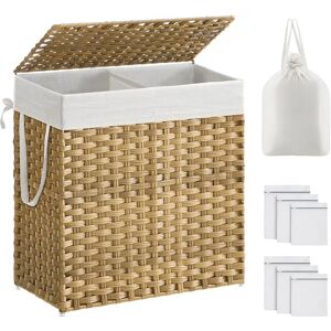 SONGMICS Handwoven Double Laundry Hamper - Synthetic Rattan, Natural SONGMICS Handwoven Double Laundry Hamper - Synthetic Rattan, Natural