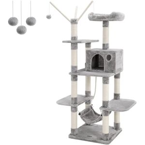 Feandrea Cat Tree - Light Grey - 154cm All-in-One Multi-level Cat Tower Feandrea Cat Tree - Light Grey - 154cm All-in-One Multi-level Cat Tower