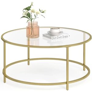 VASAGLE Gold Round Coffee Table with Tempered Glass - Living Room VASAGLE Gold Round Coffee Table with Tempered Glass - Living Room