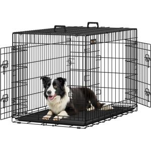 Feandrea Dog Puppy Cage - Large Foldable Metal Dog Crate with 2 Doors Feandrea Dog Puppy Cage - Large Foldable Metal Dog Crate with 2 Doors