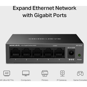 Mercusys MS105GS Unmanaged Gigabit Ethernet Switch - Black Mercusys MS105GS Unmanaged Gigabit Ethernet Switch - Black