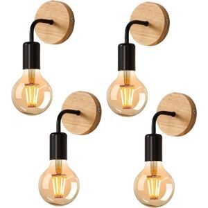 YMYNY - 4-pack Vintage Wood Wall Lamp - Negro - Lámpara de pared YMYNY - 4-pack Vintage Wood Wall Lamp - Negro - Lámpara de pared