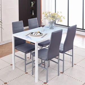 Furnitureonline Set Of Black Marble MDF Top Dining Table With 4 Grey Faux Leather Chairs Furnitureonline Set Of Black Marble MDF Top Dining Table With 4 Grey Faux Leather Chairs