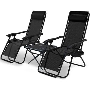 VOUNOT Ensemble de 2 chaises longues de jardin avec table - Reclinables - Publicité VOUNOT Ensemble de 2 chaises longues de jardin avec table - Reclinables - Publicité