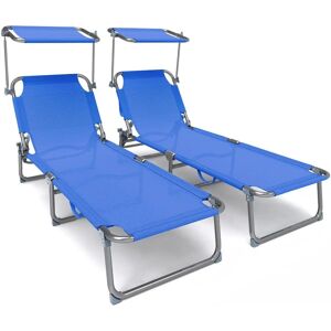 Vounot Blue Textilene Folding Sun Loungers - Sun Loungers Vounot Blue Textilene Folding Sun Loungers - Sun Loungers