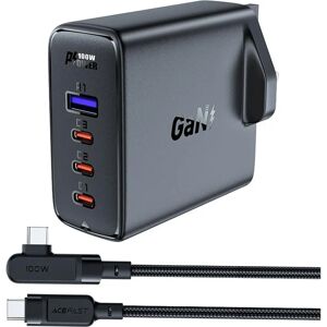 Acefast UK 100W GaN Szybka ładowarka - Biało/Czarna Acefast UK 100W GaN Szybka ładowarka - Biało/Czarna