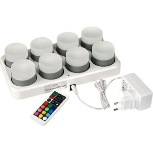 DUNI Oppladbar LED-lyssett - 8 stk - Kompakt 48x50mm DUNI Oppladbar LED-lyssett - 8 stk - Kompakt 48x50mm