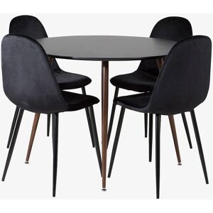 Venture Home Pia Rund MDF Spisebord-Sett - 4 Stoler - Svart Venture Home Pia Rund MDF Spisebord-Sett - 4 Stoler - Svart