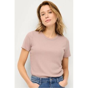 Ellos Beige Top - Ribbet jersey Kort ermé Rund hals Ellos Beige Top - Ribbet jersey Kort ermé Rund hals