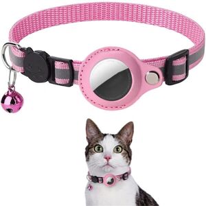 SKALO Kissa-kaulakoru AirTag-kotelolla ja kellolla - Rosa SKALO Kissa-kaulakoru AirTag-kotelolla ja kellolla - Rosa