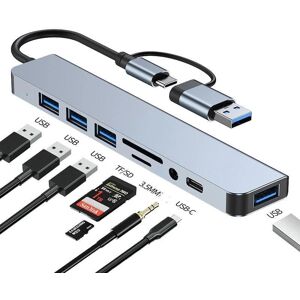 NÖRDIC USB Hub - 8 Porttia, USB-C, SD, microSD - Kompakti NÖRDIC USB Hub - 8 Porttia, USB-C, SD, microSD - Kompakti