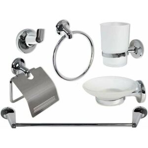 Set da bagno moderno Trade Shop - Acciaio cromato satinato e vetro - 6 pezzi Set da bagno moderno Trade Shop - Acciaio cromato satinato e vetro - 6 pezzi