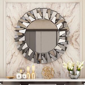 LUVODI Round Silver Wall Mirror - Modern Decor 80cm LUVODI Round Silver Wall Mirror - Modern Decor 80cm