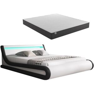 MUEBLES BONITOS - Cama de matrimonio con almacenamiento y luces LED MUEBLES BONITOS - Cama de matrimonio con almacenamiento y luces LED