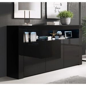 LETTIEMOBILI Aker Bianco Nero Credenza - 3 Ante, Luce LED, 155x91.5x37cm LETTIEMOBILI Aker Bianco Nero Credenza - 3 Ante, Luce LED, 155x91.5x37cm