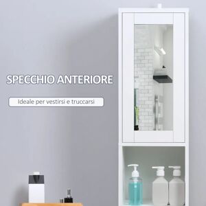 Armadio bagno GiordanoShop con specchio - Salvaspazio, 30x28x170cm, Legno bianco Armadio bagno GiordanoShop con specchio - Salvaspazio, 30x28x170cm, Legno bianco