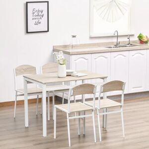 BENZONI - Set da Pranzo con Tavolo e 4 Sedie - Bianco/Legno - Salvaspazio BENZONI - Set da Pranzo con Tavolo e 4 Sedie - Bianco/Legno - Salvaspazio