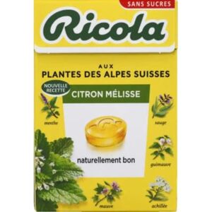 Bonbons Ricola Citron Mélisse sans sucre - Soulagement gorge - Publicité Bonbons Ricola Citron Mélisse sans sucre - Soulagement gorge - Publicité