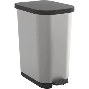 Rotho Ribo Silber Mülleimer - 35L, Pedal, Platzsparend Rotho Ribo Silber Mülleimer - 35L, Pedal, Platzsparend