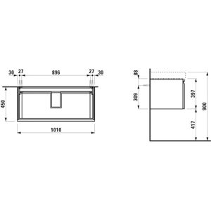 Dulap de baie suspendat Laufen Pro S - 1 sertar cu închidere soft-close și sertar interior Dulap de baie suspendat Laufen Pro S - 1 sertar cu închidere soft-close și sertar interior