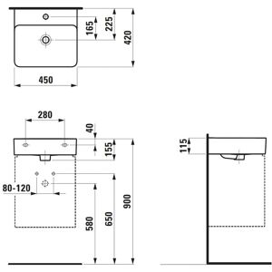 Lavabo de cerámica zafiro Laufen H815281 - Montaje en pared o empotrado Lavabo de cerámica zafiro Laufen H815281 - Montaje en pared o empotrado