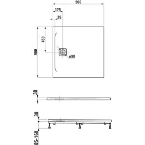 Plato de ducha cuadrado Laufen Pro - Antideslizante, 900x900mm Plato de ducha cuadrado Laufen Pro - Antideslizante, 900x900mm