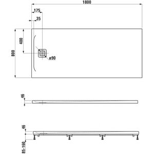 LAUFEN Ducha Rectangular - Pro, 1800x800, Blanco, Bajo Perfil LAUFEN Ducha Rectangular - Pro, 1800x800, Blanco, Bajo Perfil