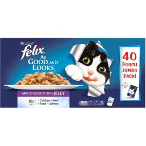Felix Brand Model Beef Chicken Tuna Salmon Jelly 40 x 100g - Cat Food Felix Brand Model Beef Chicken Tuna Salmon Jelly 40 x 100g - Cat Food