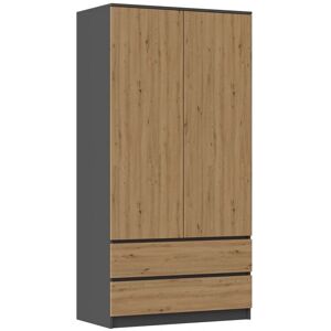 HUCOCO Turin - Modern Wardrobe with 2 Doors & Drawers - Gray HUCOCO Turin - Modern Wardrobe with 2 Doors & Drawers - Gray