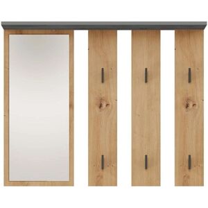 TOPESHOP Perchero de pared con espejo - 6 ganchos - Roble&Gris - Wall Coat Rack with Mirror TOPESHOP Perchero de pared con espejo - 6 ganchos - Roble&Gris - Wall Coat Rack with Mirror