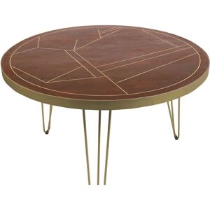 Mango Dark Gold Round Dining Table - Metal Inlay, Retro Legs - Furniture Mango Dark Gold Round Dining Table - Metal Inlay, Retro Legs - Furniture