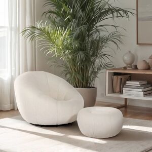 AHD Amazing Home Design - Sillón bouclé blanco con reposapiés giratorio - Conjunto de asiento AHD Amazing Home Design - Sillón bouclé blanco con reposapiés giratorio - Conjunto de asiento
