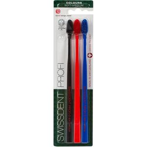Swissdent Profi Colours Toothbrush - Soft-Medium, 3 pcs, Black, Red, Blue - Toothbrush Swissdent Profi Colours Toothbrush - Soft-Medium, 3 pcs, Black, Red, Blue - Toothbrush