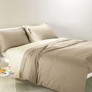 Ensemble housse de couette bicolore beige Caleffi - Taille Queen & Demi Ensemble housse de couette bicolore beige Caleffi - Taille Queen & Demi