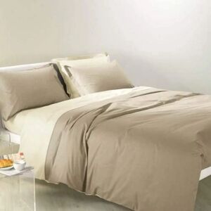 Caleffi Beige Bicolor Katoenen Dekbedovertrek Set - Tweepersoons Caleffi Beige Bicolor Katoenen Dekbedovertrek Set - Tweepersoons