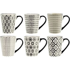 Set med 6 stengods muggar - Keramik - Vit / Svart - 350ml Set med 6 stengods muggar - Keramik - Vit / Svart - 350ml