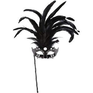Widmann Schwarze Feder Maske mit Stab - Kostümzubehör Widmann Schwarze Feder Maske mit Stab - Kostümzubehör