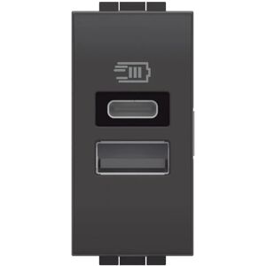 Ładowarka ścienna USB podwójna BTicino - 1 Moduł - Antracyt - Typ A+C 15W Ładowarka ścienna USB podwójna BTicino - 1 Moduł - Antracyt - Typ A+C 15W
