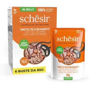 Nourriture pour chats Schesir - Thon avec Poulet & Crevettes en Gelée - 24 x 85g Nourriture pour chats Schesir - Thon avec Poulet & Crevettes en Gelée - 24 x 85g