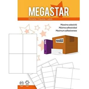 Megastar White Label Sheets - 105x48mm, 100 Sheets Megastar White Label Sheets - 105x48mm, 100 Sheets